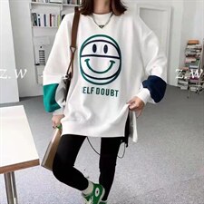 拼接加绒加厚中长卫衣，女装卫衣/绒衫，IEC