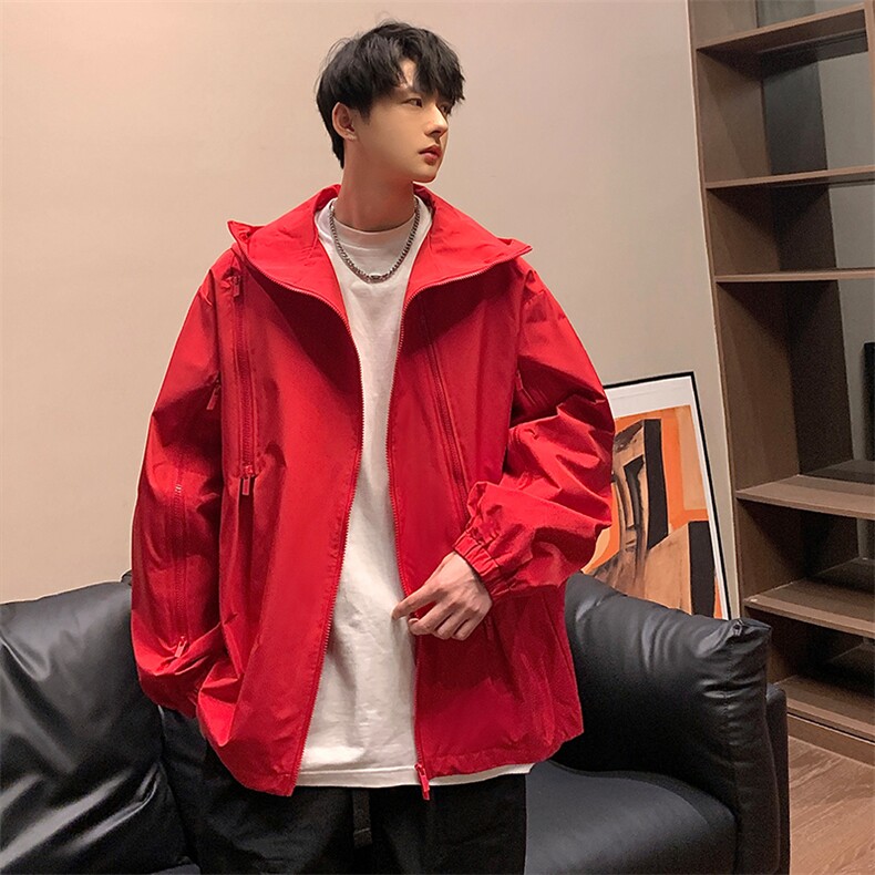 春季新款潮机能风拉件连帽冲锋衣外套宽松百搭夹克CYJK9126-P80,男装夹克,电商A128