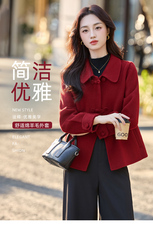 高级感红色毛呢外套女短款2025秋冬新款小个子翻领减龄双面呢大衣，女装毛呢外套，涵亦佰惠