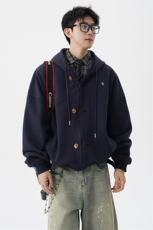 秋冬新款高品质藏青色连帽卫衣外套男美式宽松设计感小众WY23P78，男装卫衣，电商D206-1