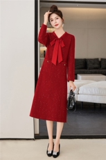 罗得堡2026年春装新款连衣裙气质修身毛呢2601，女装连衣裙，罗得堡