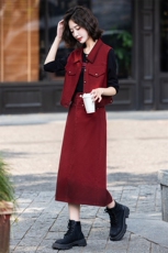 欧货潮流时髦牛仔马甲套装2025春新款女洋气高级后开叉长裙三件套，女装套装/套裙，意芙
