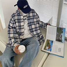 秋冬厚款毛呢男装衬衫宽松潮流格子长袖衬衣休闲外套DX128P65，男装衬衫，电商B413-1