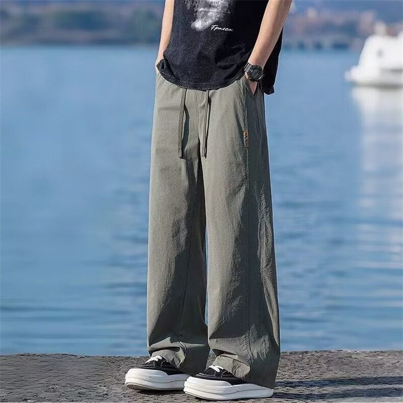夏季薄款裤子男2025新款潮牌宽松直筒长裤冰丝垂感阔腿运动休,男装休闲裤,星座218-1（原230）