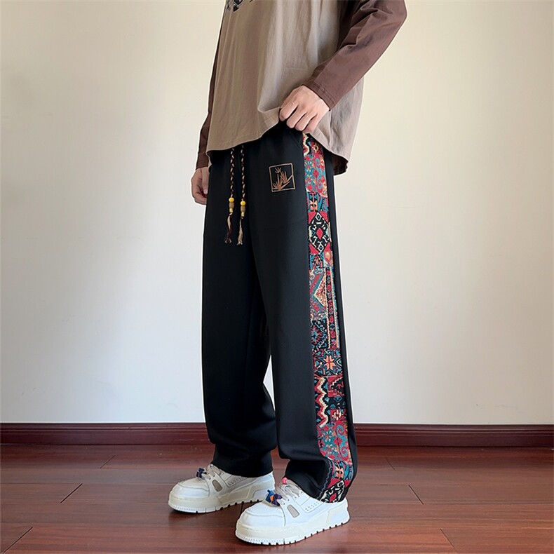 风男春秋季美式复古拼接长裤潮牌宽松大码XZ102B-1CK2550P45,男装休闲裤,星座102B-1