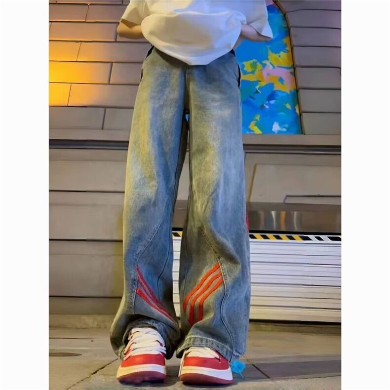 1014-1-KZ022美式高街秋冬季三条杠水洗复古牛仔裤男,男装牛仔裤,星座1014-1
