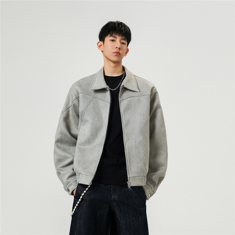 韩版简约麂皮绒百搭拼接设计宽松休闲夹克外套A430-JK507P105,男装夹克,电商A430（原星座702）