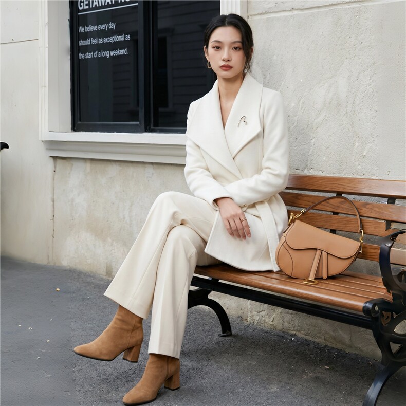 富家千金白色miu系双面呢子大衣女2026新款独特超好看羊毛,女装双面呢大衣,天品羊绒工厂