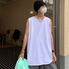 2025夏季马甲美式大码男双纱重磅破洞情侣无袖汗背心T264/P35控55，男装背心/马甲，星座608A