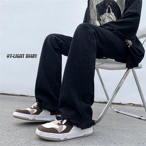 B221 美式ins高街小众情侣款百搭毛边微喇牛仔裤 LK23004-P55控78图片