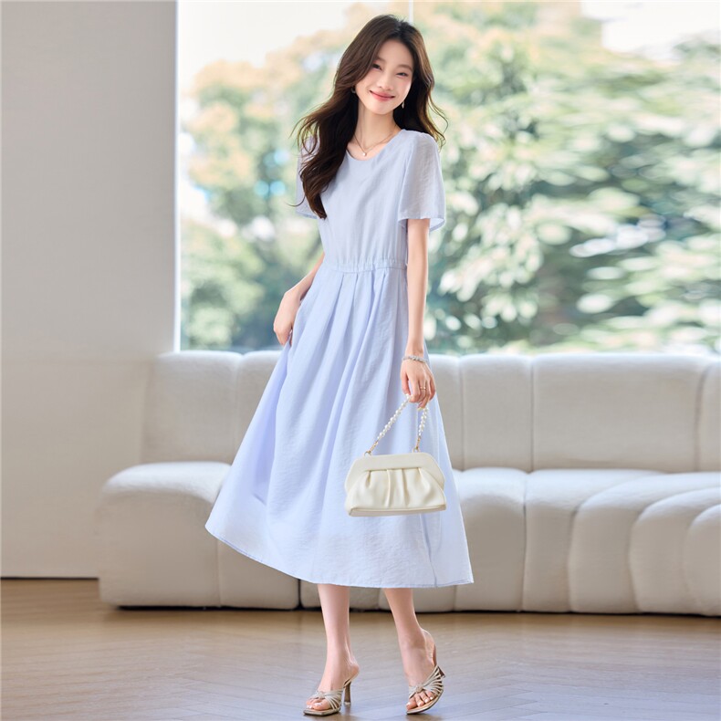 现货女士连衣裙2025夏季新款时尚洋气减龄休闲百搭短袖中长裙裙子,女装连衣裙,木子恋
