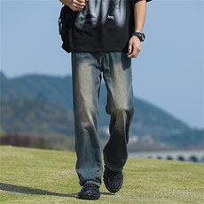美式复古牛仔裤男士秋冬潮牌休闲宽松直筒阔腿裤11705-p43加绒53，男装牛仔裤，星座1008