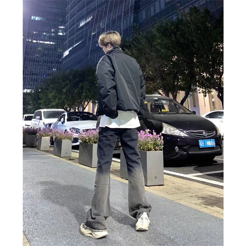 自家图渐变烟灰黑色牛仔裤秋冬设计感微喇cleanfit裤子-KZA46-P58,男装牛仔裤,星座1007（原301D）