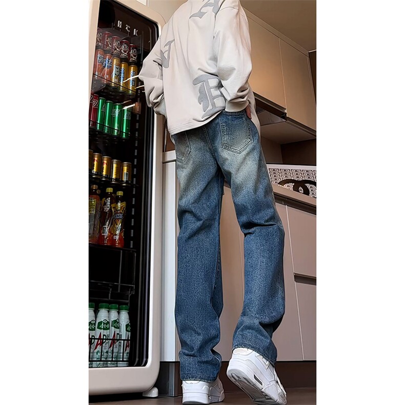 B221美式ins高街暗黑松紧腰宽松直筒牛仔裤LK24233-特P40控68，男装牛仔裤，电商B221