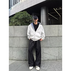 2025美式连帽cleanfit灰色开衫卫衣男春季宽松情侣款外套夹克上衣图片