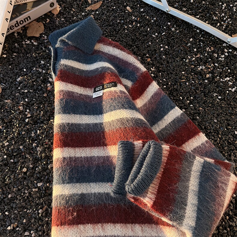 美式条纹polo领毛衣男女秋冬宽松慵懒风针织衫上衣潮MY09823-P60,男装针织衫/毛衣,星座308B-2