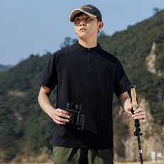 T835夏季男士圆领纯色速干运动半拉链短袖T恤P42模特图绿色，男装T恤，星座1615-1