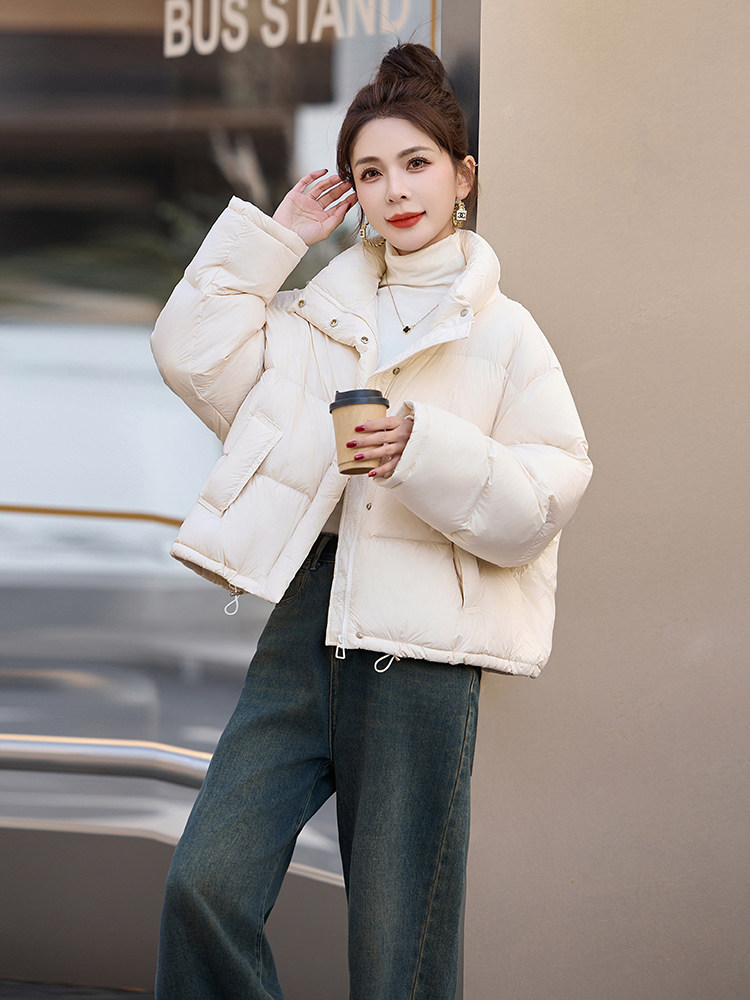 黄色立领泡芙羽绒服女冬季加厚2025新款洋气好看小个子短款面包服,女装羽绒服,雅佳俏