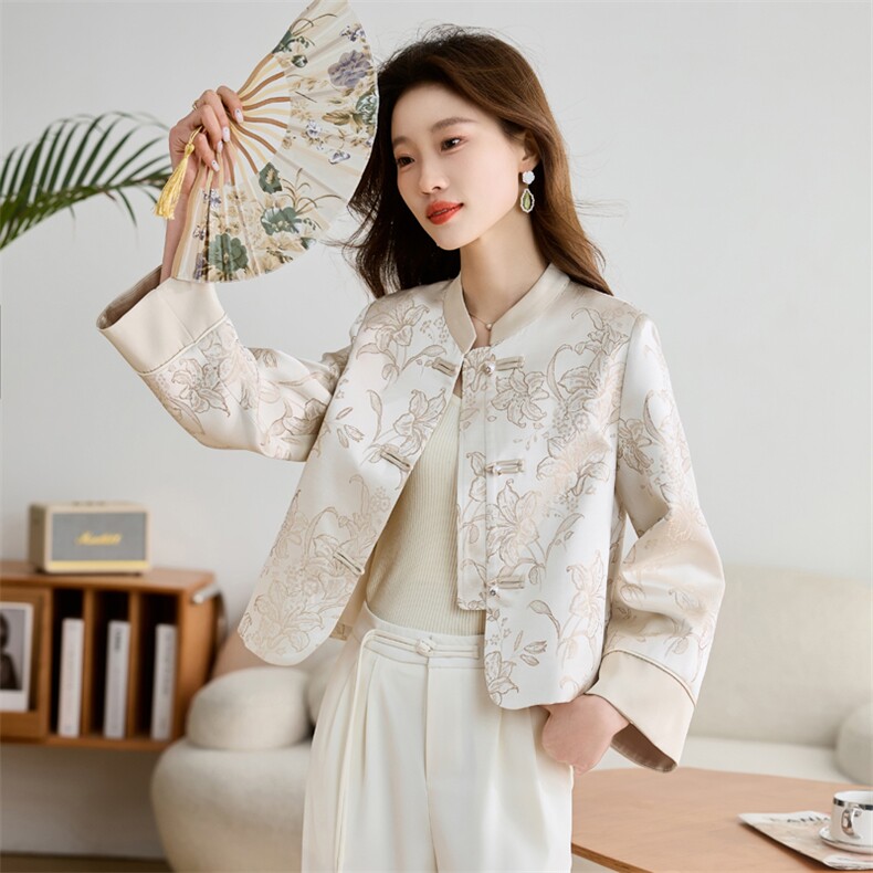 新中式国风外套女减龄高端复古盘扣刺绣2025春秋新款时尚女装上衣,女装短外套,素月