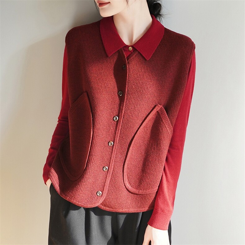 加厚精纺羊毛马甲开衫女V领带兜针织毛衣宽松无袖坎肩羊毛衫背心，女装马甲，暖烁羊绒