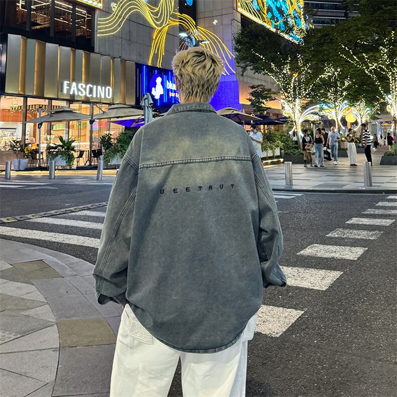 春秋季复古水洗翻领牛仔外套男士新款潮牌宽松休闲时尚夹克外套,男装工装外套,星座410-6（原星座1304-1）
