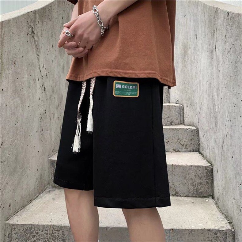 夏季新款排扣设计感运动短裤潮流休闲五分阔腿裤子,男装牛仔裤,星座410-7