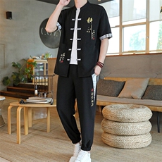 风男装夏季冰丝弹力短袖开衫套装男汉服套装，男装休闲套装，星座1206（原A206）