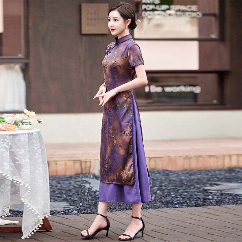 重磅香云纱真丝连衣裙2024新款高端大牌妈妈气质桑蚕丝大码短袖裙,女装汉服/婚纱/旗袍/礼服,小荷流