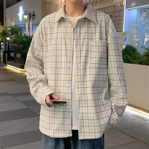 春秋长袖格子衬衫男休闲潮牌港风复古百搭韩版潮流外套GA31 P48图片