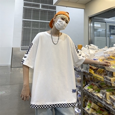 夏季高街小众设计感棋盘格拼接短袖T恤男潮牌半袖上衣T1314-P30，男装T恤，星座512-2