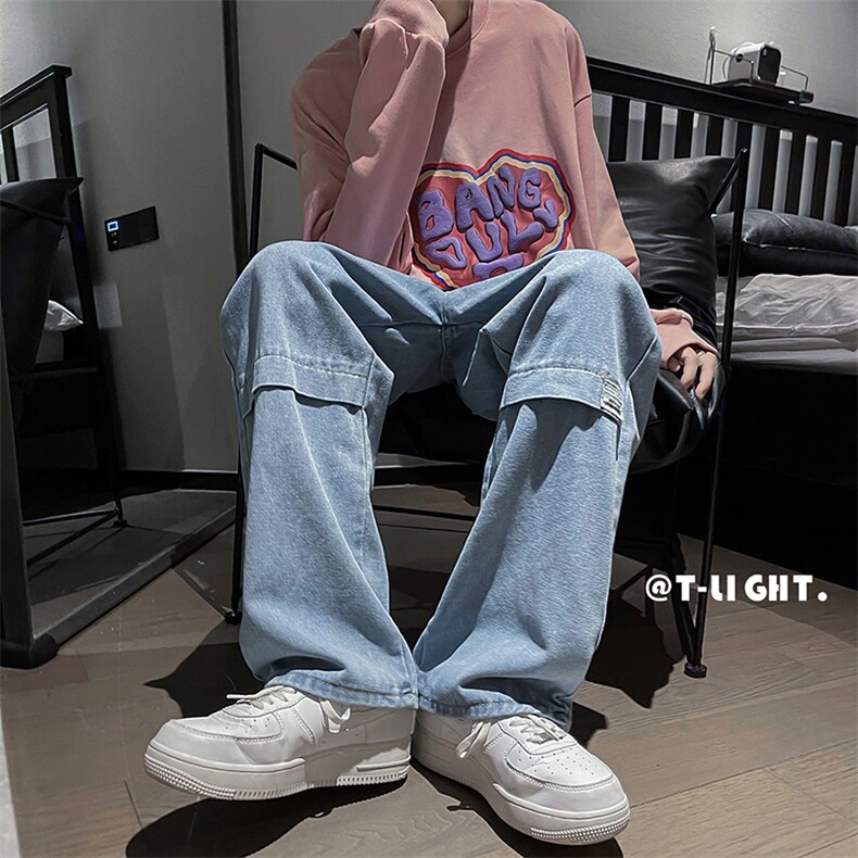 牛仔裤男直筒宽松潮牌ins超火阔腿中性休闲裤子韩版潮流NK20-P40,男装牛仔裤,星座1008