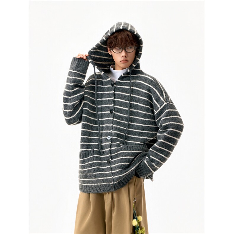 【现货】XZ1218MY9574特价P61美式复古条纹简约连帽毛衣,男装针织衫/毛衣,星座1218（原611-3）