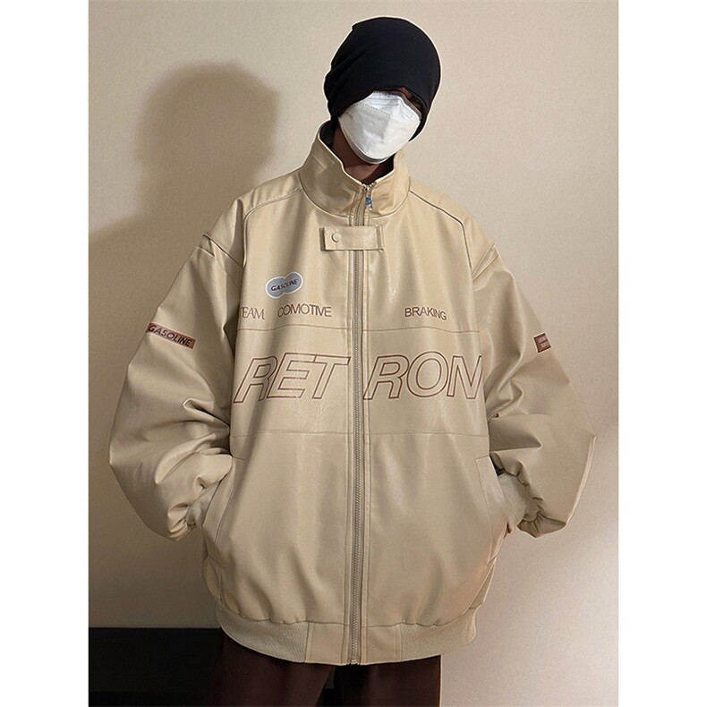 2026春季新款印花美式PU皮夹克潮牌机车宽松外套ins男D241P108,男装夹克,电商A335-1（原A458）