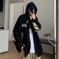 十字架连帽拉链卫衣秋冬季美式嘻哈个性刺绣外套男女情侣Y95/P32，男装卫衣，星座506