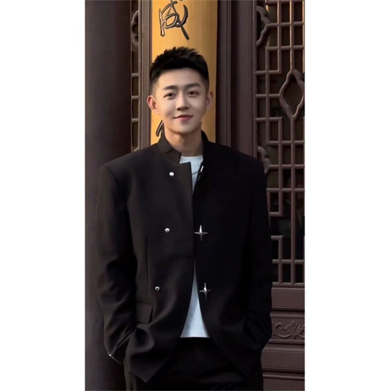新中式垫肩西服外套男宽松复古高级中山风痞帅立领西装601-1--XF1,男装西服,星座601-1