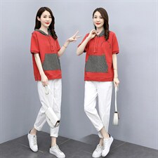 时尚运动套装2024新款夏款年轻妈妈品牌太洋气减龄休闲两件套，女装套装/套裙，一安秀