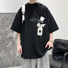 LD54373-P45NASA连帽短袖t恤男大码胖子带帽五分袖中袖，男装T恤，电商A040