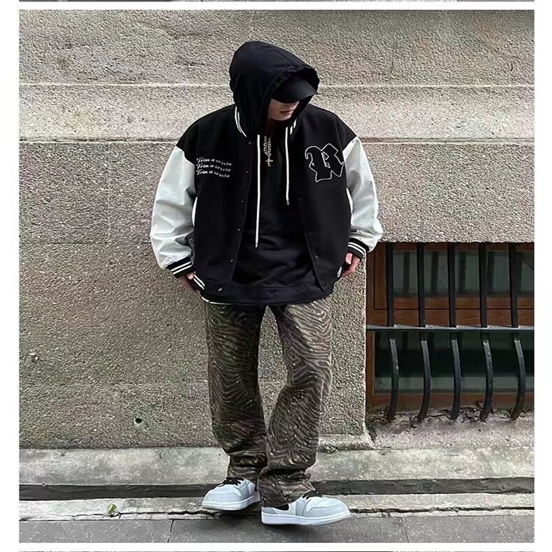美式复古字母刺绣高街vibe风棒球服夹克男ins嘻哈hiphop情侣外套,男装夹克,星座218-8