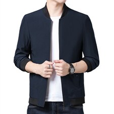 2023春季新款中青年男纯色棒球领外套休闲潮上衣夹克爸爸男装图片