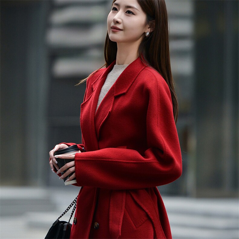 2024秋季新款双面呢羊毛大衣女中长款赫本风，女装双面呢大衣，亿美羊绒