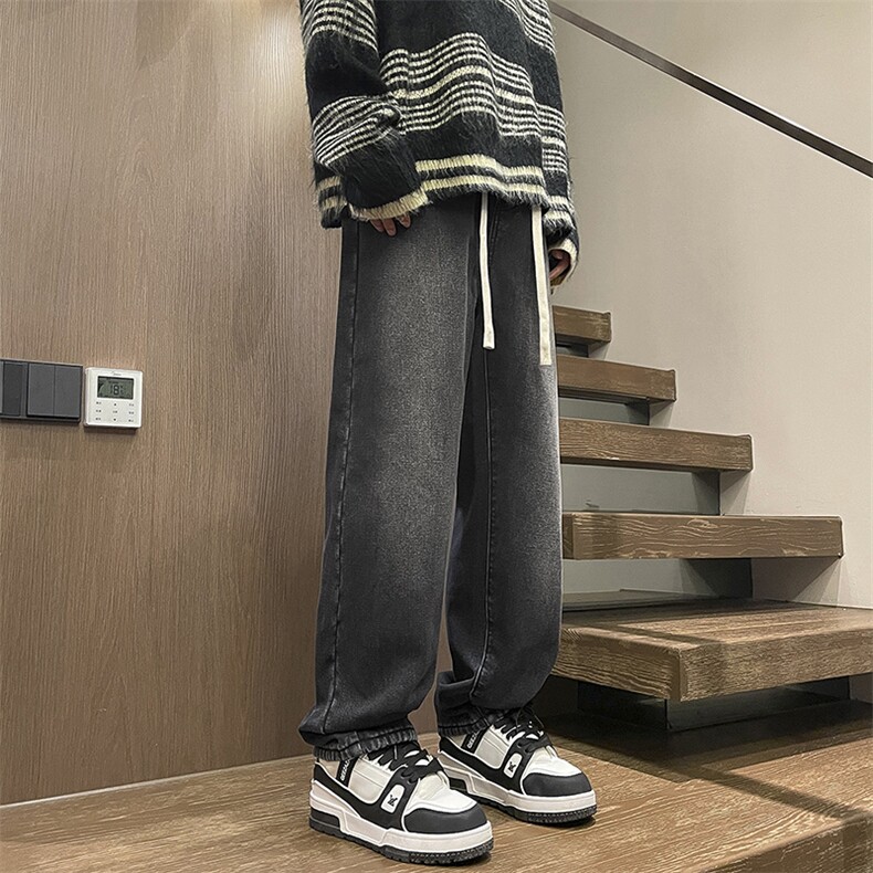 抖音加绒加厚牛仔裤男宽松直筒裤K2362P50,男装牛仔裤,电商D325
