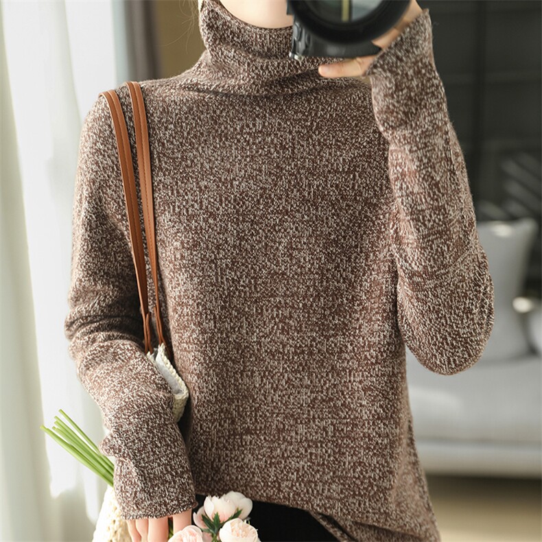 秋冬100%纯羊毛衫女堆堆领花纱针织打底毛衣宽松显瘦高级感羊绒衫,女装羊毛衫,暮绒羊羊绒