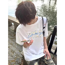 万针全刺绣工艺抖音得物高品质260克重磅纯棉双纱美式高街短袖T恤，男装T恤，电商A486-1