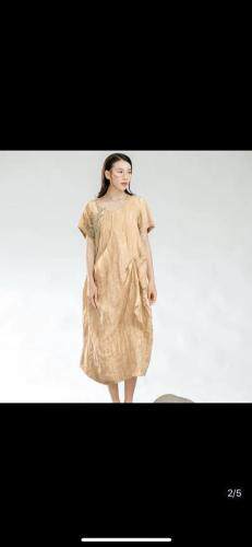 乌青毓秀亚草木染立裁不对称连衣裙2021夏季新款，女装连衣裙，乌青毓秀