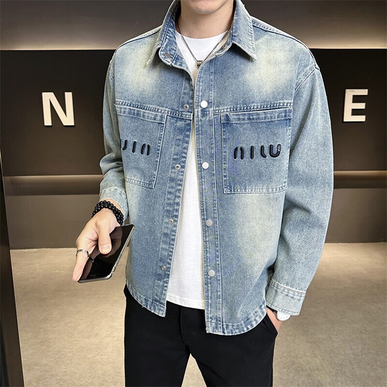 夹克字母刺绣牛仔衬衫翻领牛仔男外套A329-N9536-P105,男装夹克,电商A329