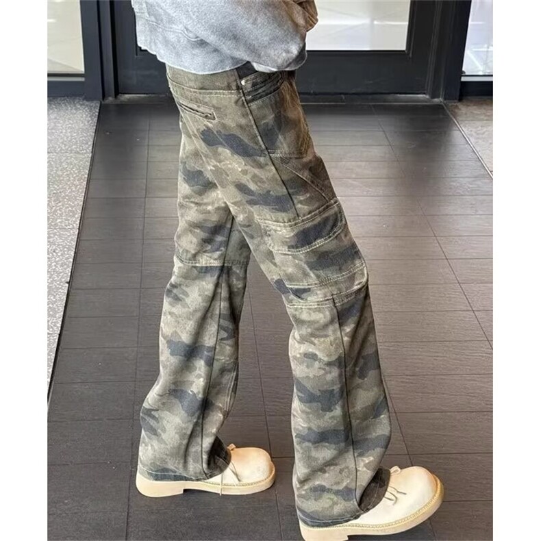 大口袋迷彩工装裤男款春秋显腿长伐木裤子户外运动直筒裤KZ108,男装工装外套,星座1116A（原606A-3）