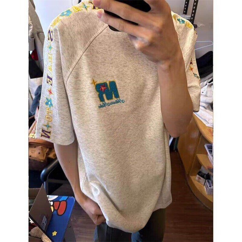 美式小众刺绣字母短袖t恤男女夏季重磅oversize上衣WLT844-P35,男装T恤,星座1008