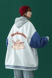 中性风2026秋季新款小天使印花港风宽松棒球服夹克外套G97p65控88图片