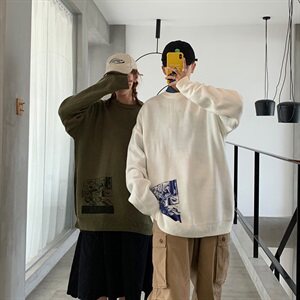 秋冬chic网红动漫情侣毛衣上衣针织衫保暖时尚毛衣T015图片
