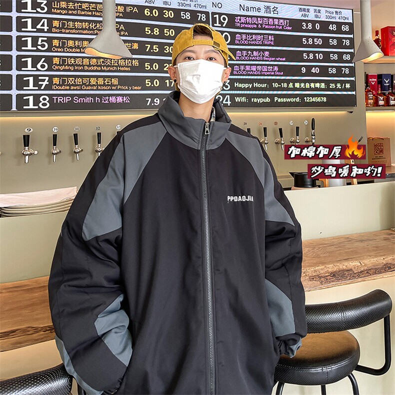 冬款港风撞色拼接工装潮男加棉加厚户外夹克外套J25007J加棉-P85,男装夹克,电商A001-1